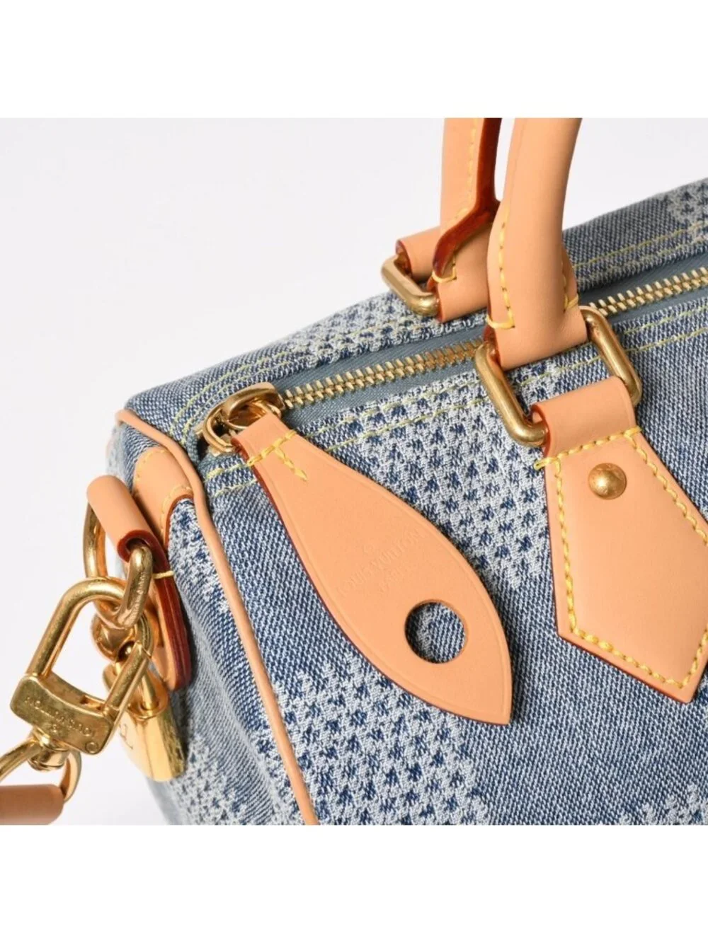 Louis Vuitton Speedy Bandouliere 25 Damier Denim Gold Handbag